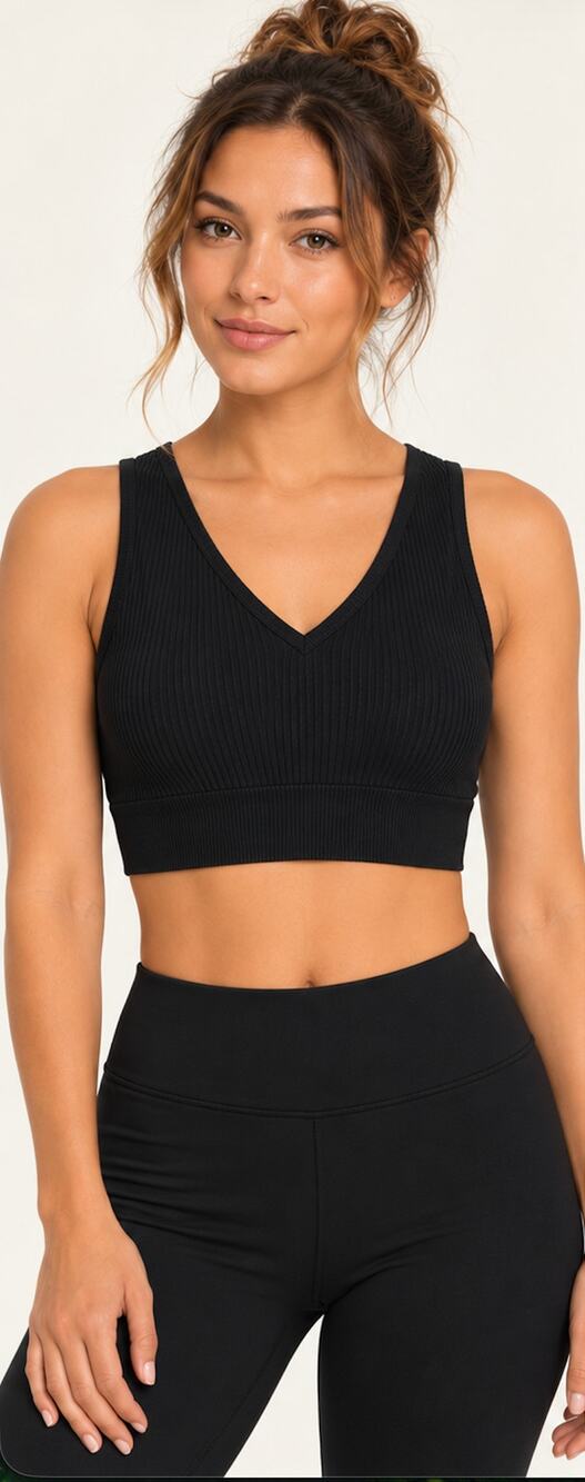 Spiritual Gangster Ribbed V-Neck Brami Crop Top Black XS/S NWOT